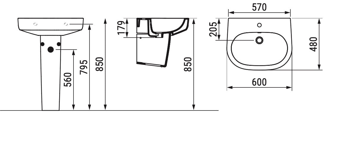 Mirto Lavabo monoforo L. 60 cm Dolomite