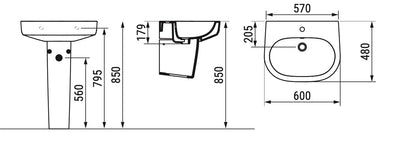 Mirto Lavabo monoforo L. 60 cm Dolomite
