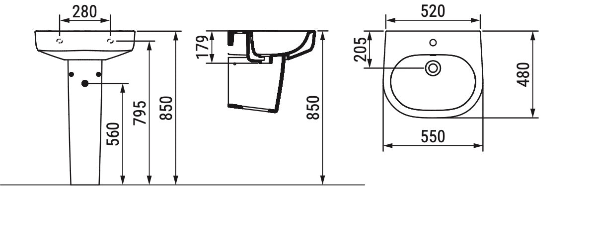 Mirto Lavabo monoforo L. 55 cm Dolomite