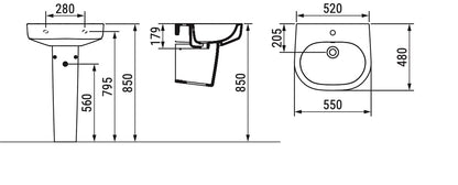 Mirto Lavabo monoforo L. 55 cm Dolomite