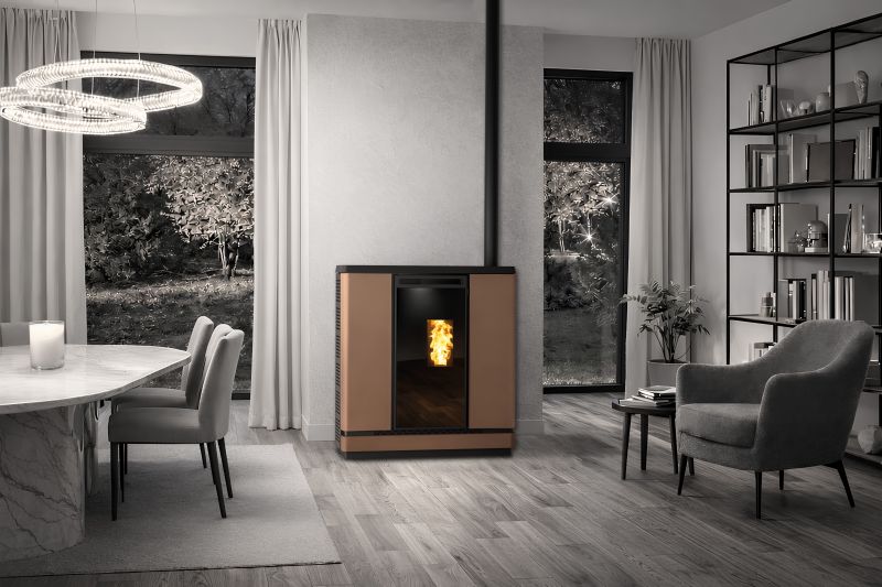 Embera EP Greige Stufa a Pellet Ventilata e Canalizzabile ad Aria 8,3 kW Caminetti Montegrappa