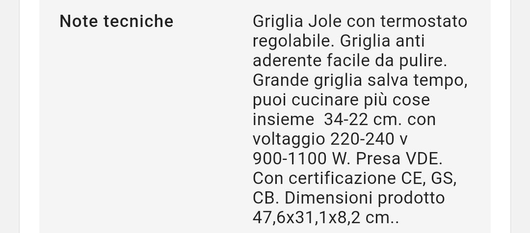 Griglia Elettrica Jole 47,6x31,1 Dianflex