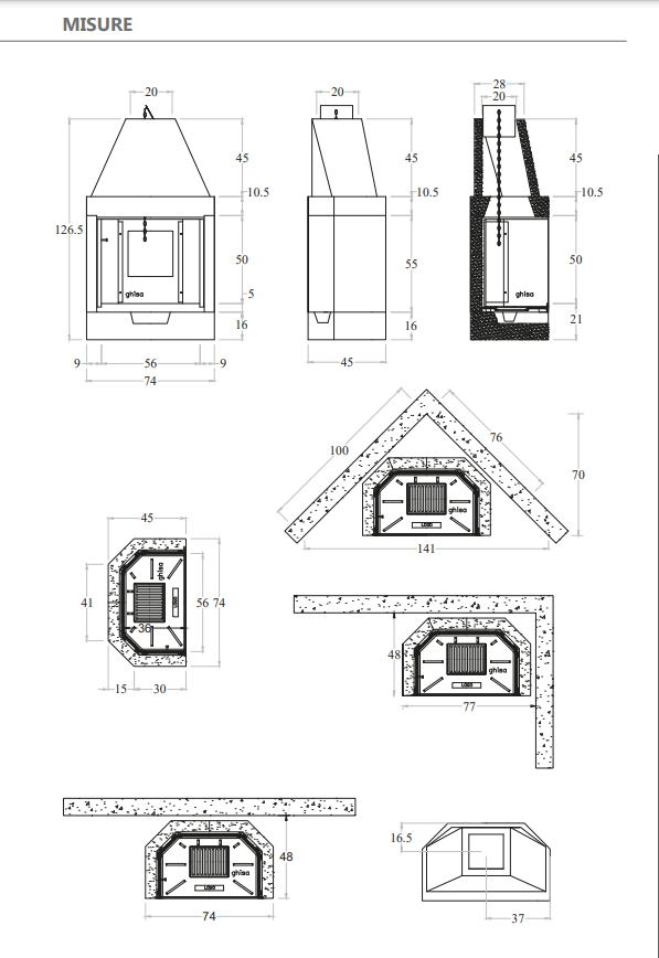 Prefabricated wood-burning fireplace M80TGH MarsiCamin