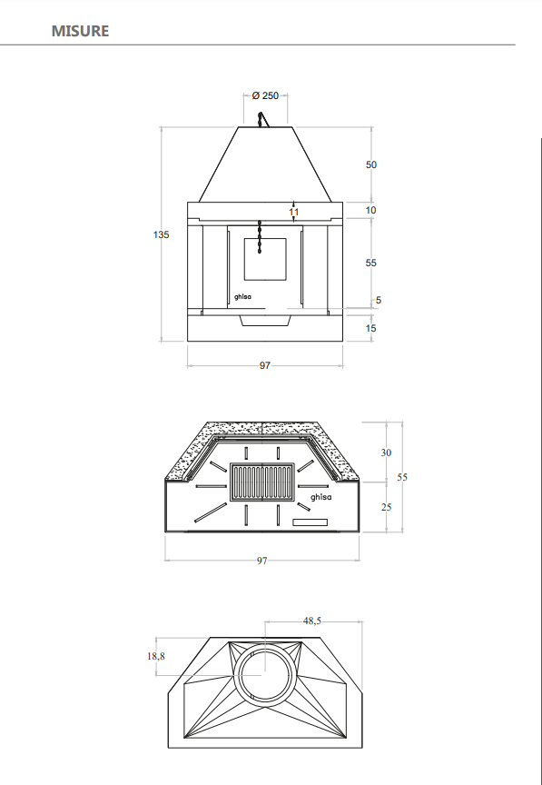 Prefabricated wood-burning fireplace M100TGH JOLLY 2 SIDES MarsiCamin