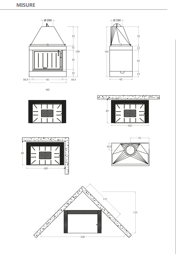 Caminetto prefabbricato a legna QR 100 TGH MarsiCamin