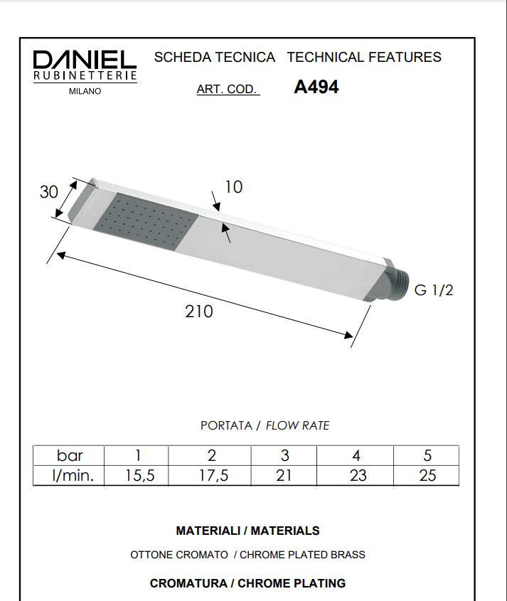 Ultra-flat minimal rectangular hand shower Daniel Rubinetteria