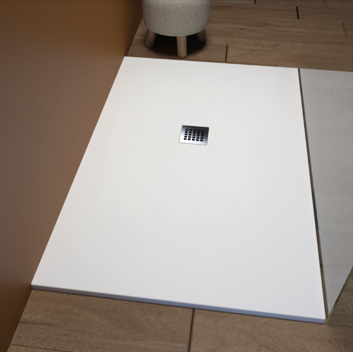 Plan 80x160 White Shower Tray with Stainless Steel Grate and Siphoned Drain