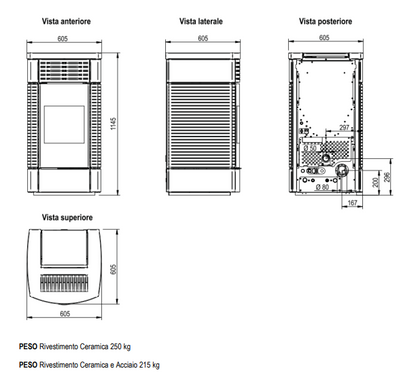 18 Kw Pellet Thermo Stove Mod. Molina Evo Maiola Terra di Siena Clam