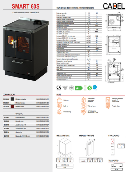 Stufa a Legna Ventilata Smart 60S Bianca Cadel