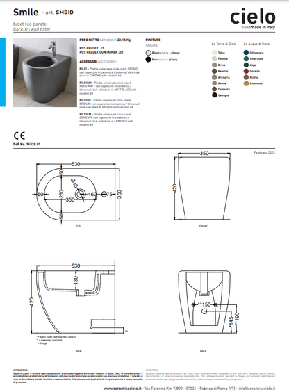 Bidet Monoforo Smile Basalto Ceramica Cielo