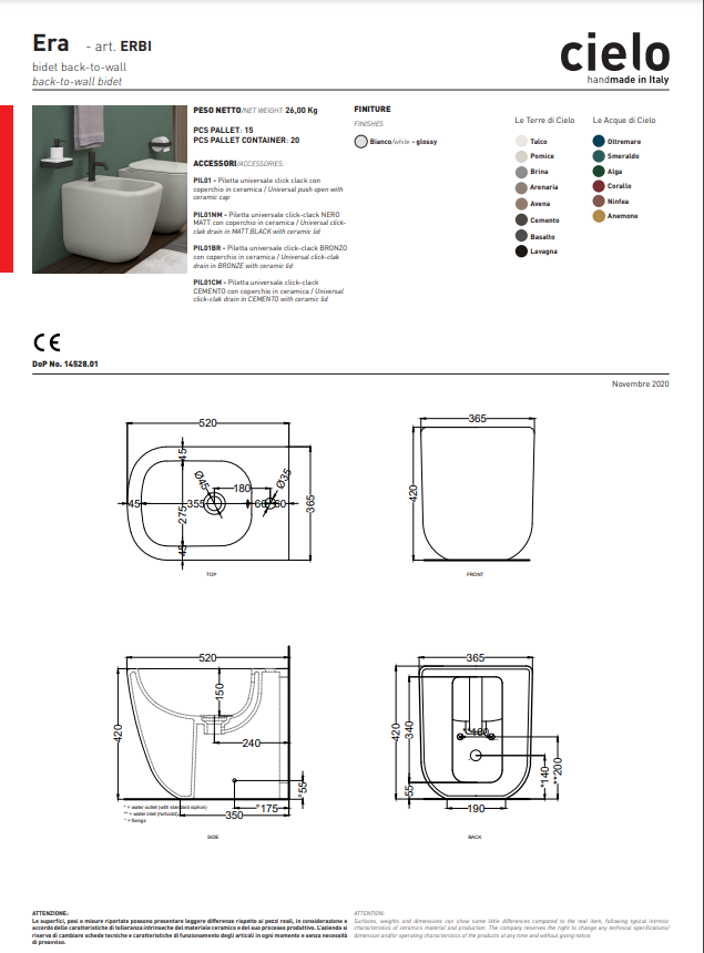 Bidet Era a Terra Monoforo Basalto Ceramica Cielo