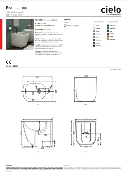 Bidet Era a Terra Monoforo Basalto Ceramica Cielo