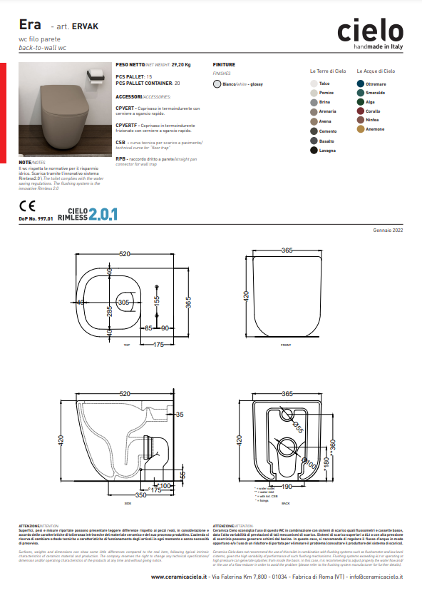 Vaso Era Rimless 2.0 Parete Trasf. a Terra Basalto Ceramica Cielo