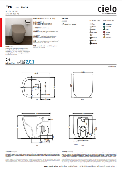 Vaso Era Rimless 2.0 Parete Trasf. a Terra Basalto Ceramica Cielo