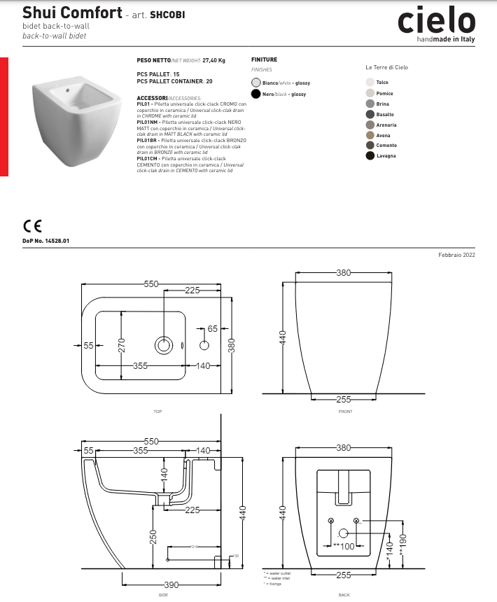 Bidet Shui Comfort Ceramica Cielo