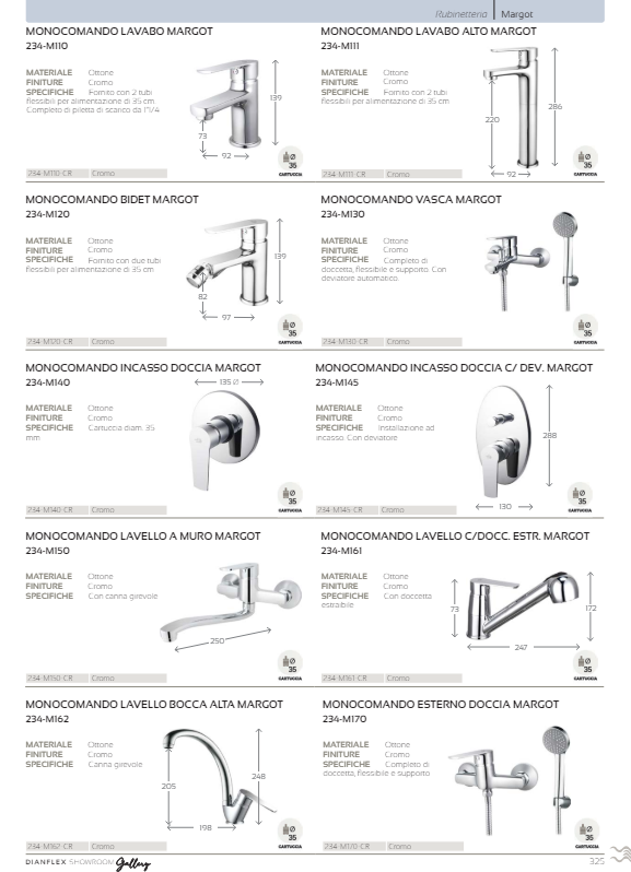 Miscelatore Monocomando Lavabo Alto Margot Cromo Dianflex