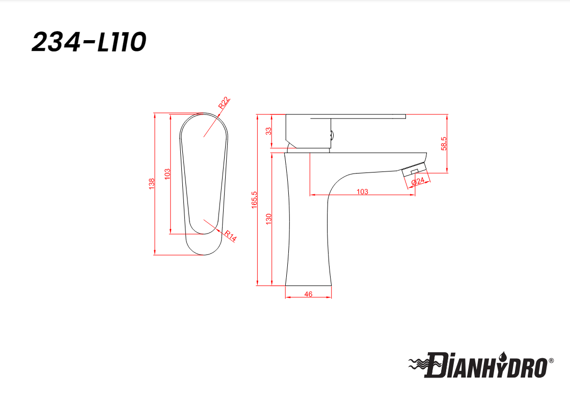 Miscelatore Monocomando Lavabo Serie Lizzy Nichel Nero Spazzolato Dianflex