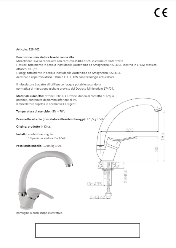 Miscelatore Lavello Canna Alta Dorato Go Plast