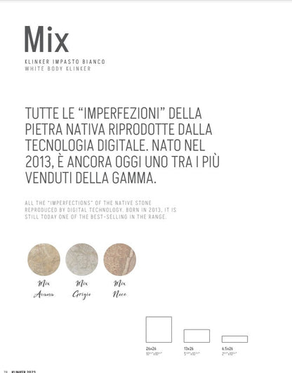 Klinker Mix Grigio 13x26 Domus Linea