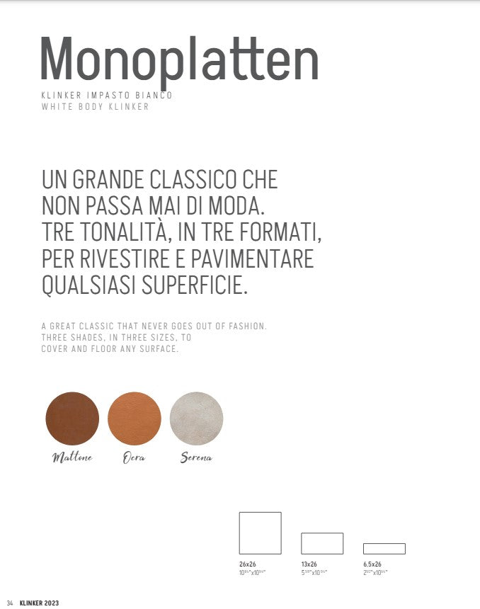 Klinker Monoplatten Ocra 13x26 Domus Linea