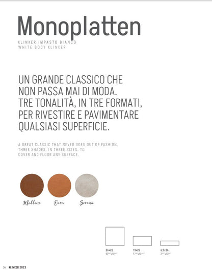 Klinker Monoplatten Ocra 13x26 Domus Linea