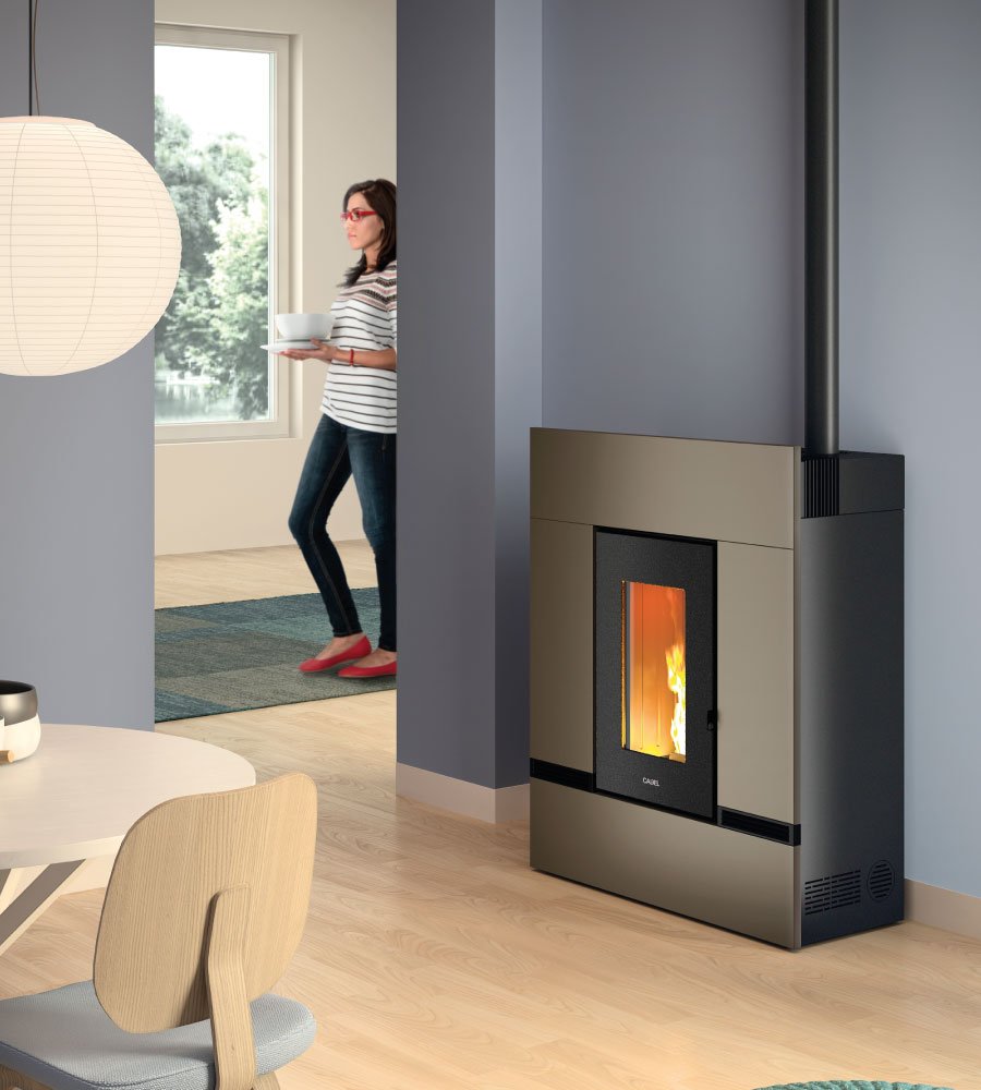 Mithos Plus 14 Up-Twin Metallo Light Bronze Stufa a Pellet 14 Kw Canalizzata Ad Aria CADEL