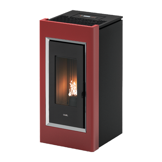Prince Plus 11 Rosso Cornice Inox Stufa a Pellet 10,5 Kw Canalizzata Ad Aria CADEL