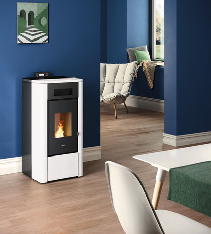 River Idro 18 Metallo Bianco Termostufa a Pellet Idro Ventilata 18 kW Cadel