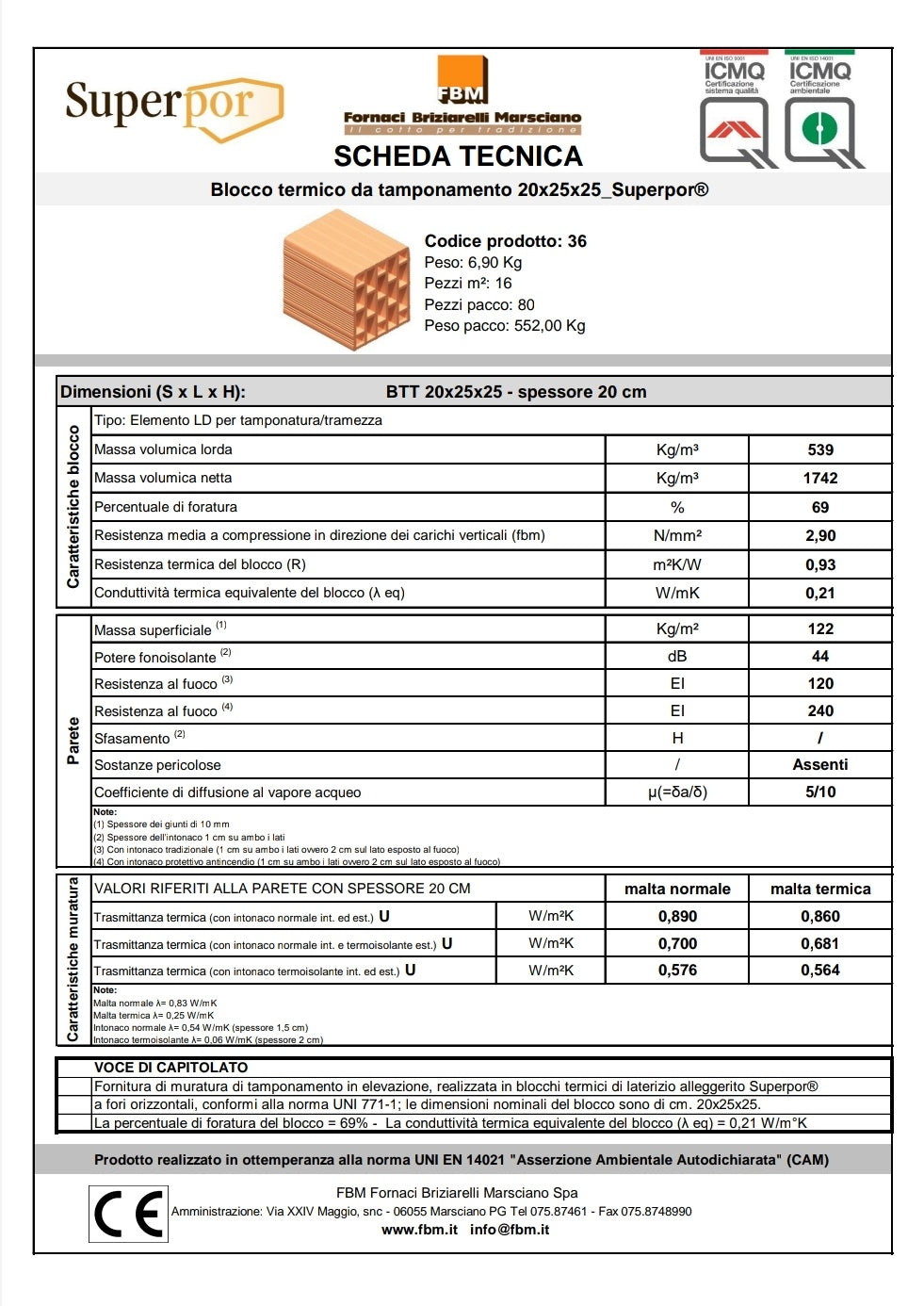 Bloc Thermique 20x25x25 Fbm