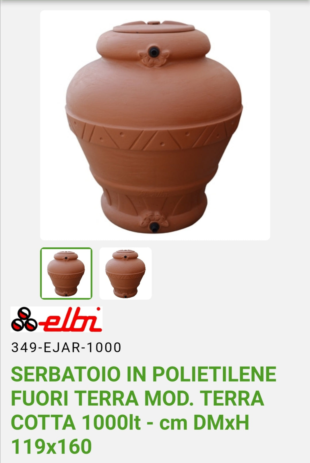 Jar tank Lt.1000 Polyethylene Mod. Terracotta Elbi