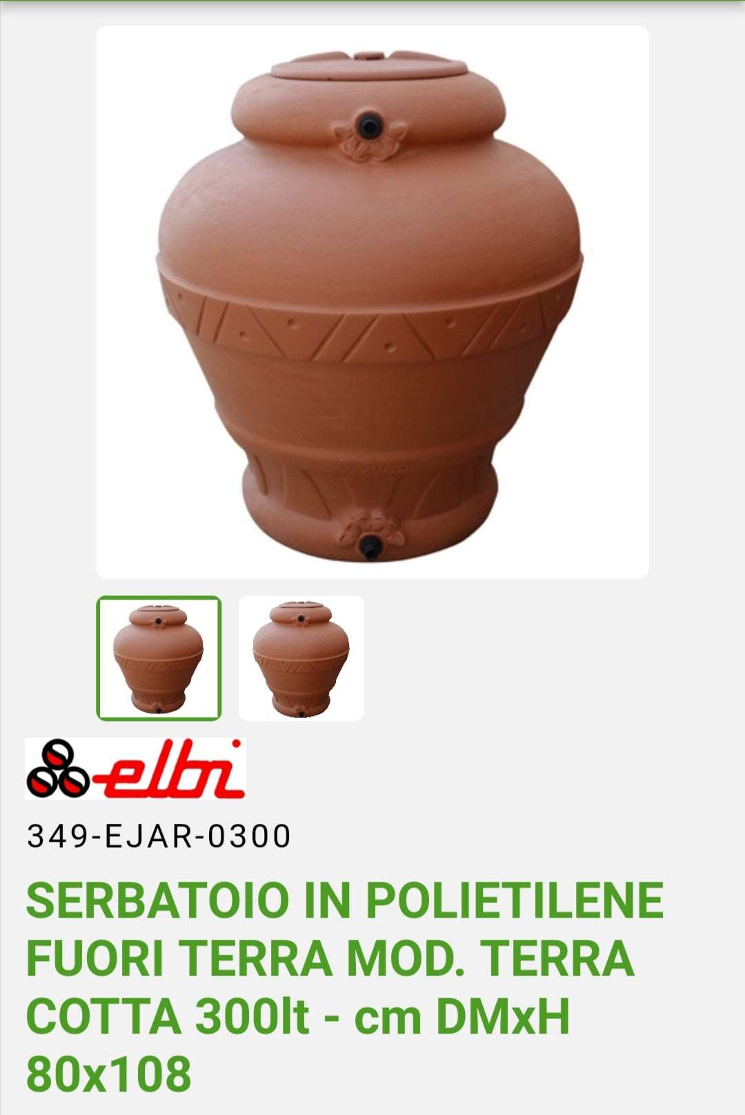 Jar tank Lt.300 Polyethylene Mod. Terracotta Elbi