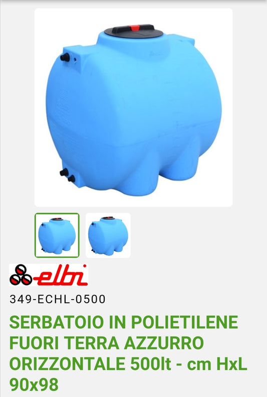 Serbatoio Orizzontale Lt.500 Polietilene Elbi