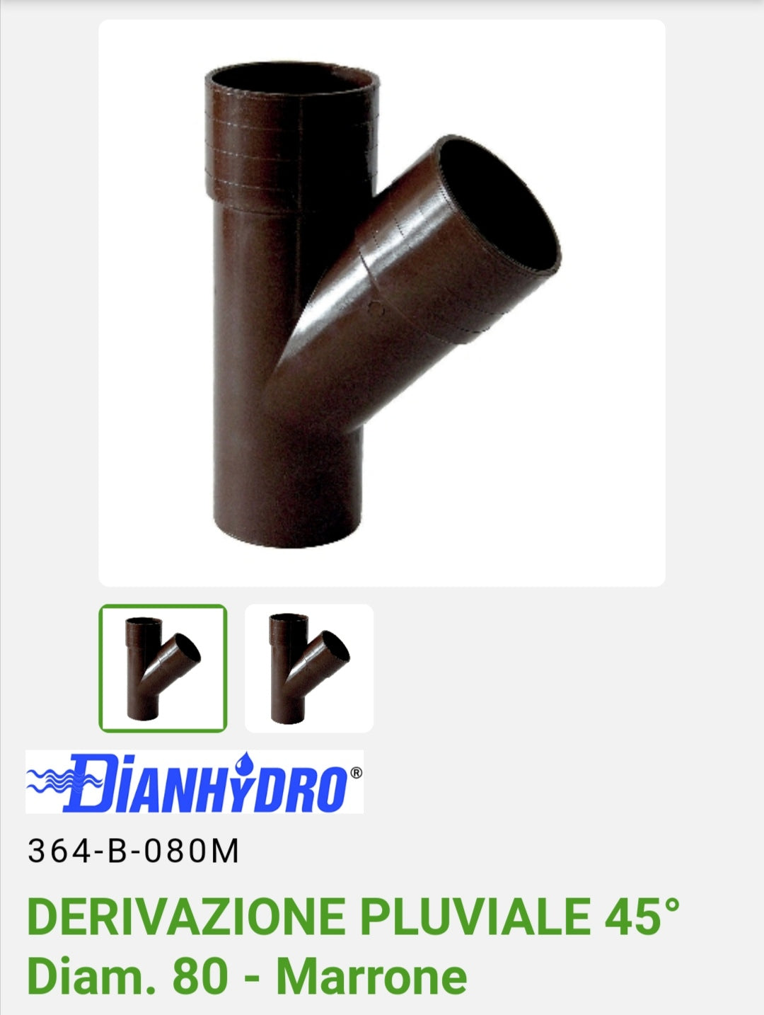 Downpipe branch 45° Dm.80 Brown