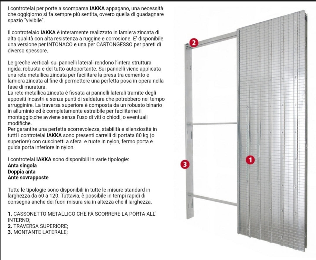 Controtelaio 70x210 Porta a Scomparsa x Intonaco