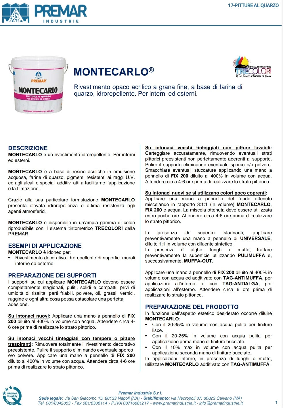 Montecarlo Bianco Quarzo Lt 14 Premar