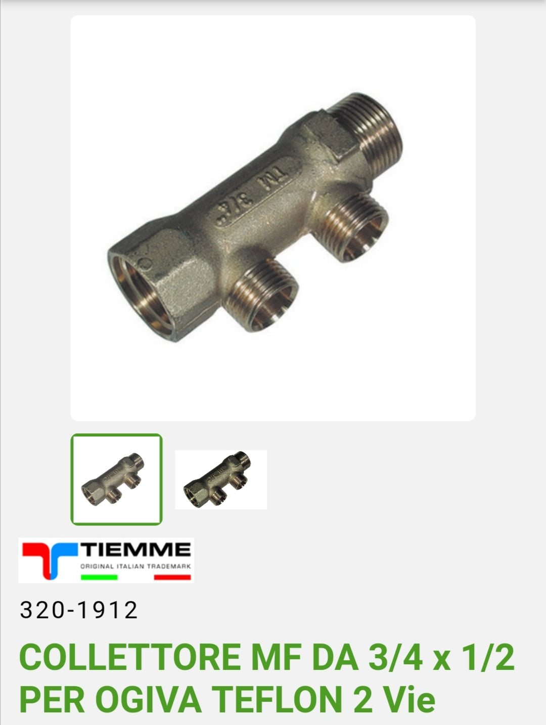 2 Way Manifold 3/4x1/2 Tiemme