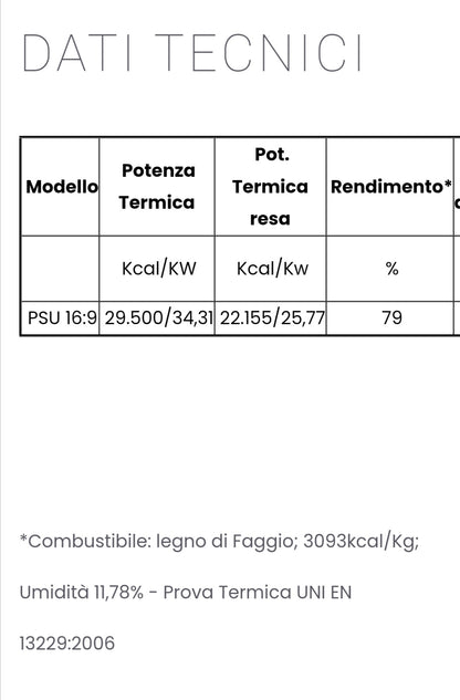 Termocamino a Legna Mod. Bifacciale 120 Psu 16:9 Easy Fire Kcal 29.500 Eta