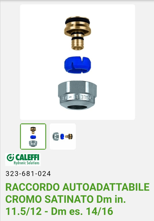 Caleffi satin chrome self-adapting fitting