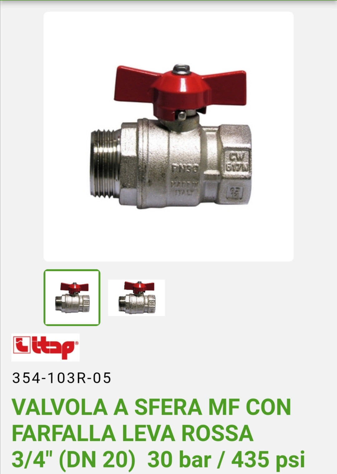 MF ball valve with butterfly red lever 3/4"