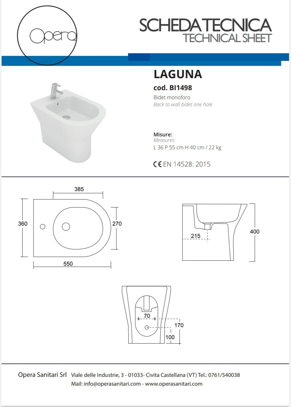 Laguna Bidet Monoforo Opera