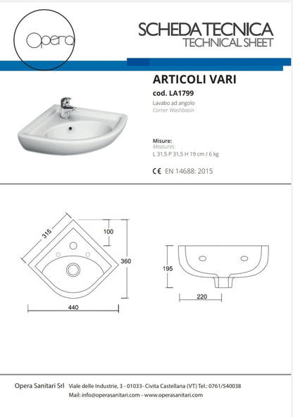 Lavabo ad Angolo Opera