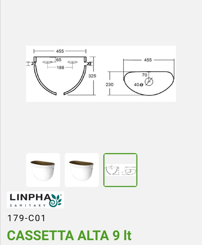 High cistern in Bianco Linpha ceramic