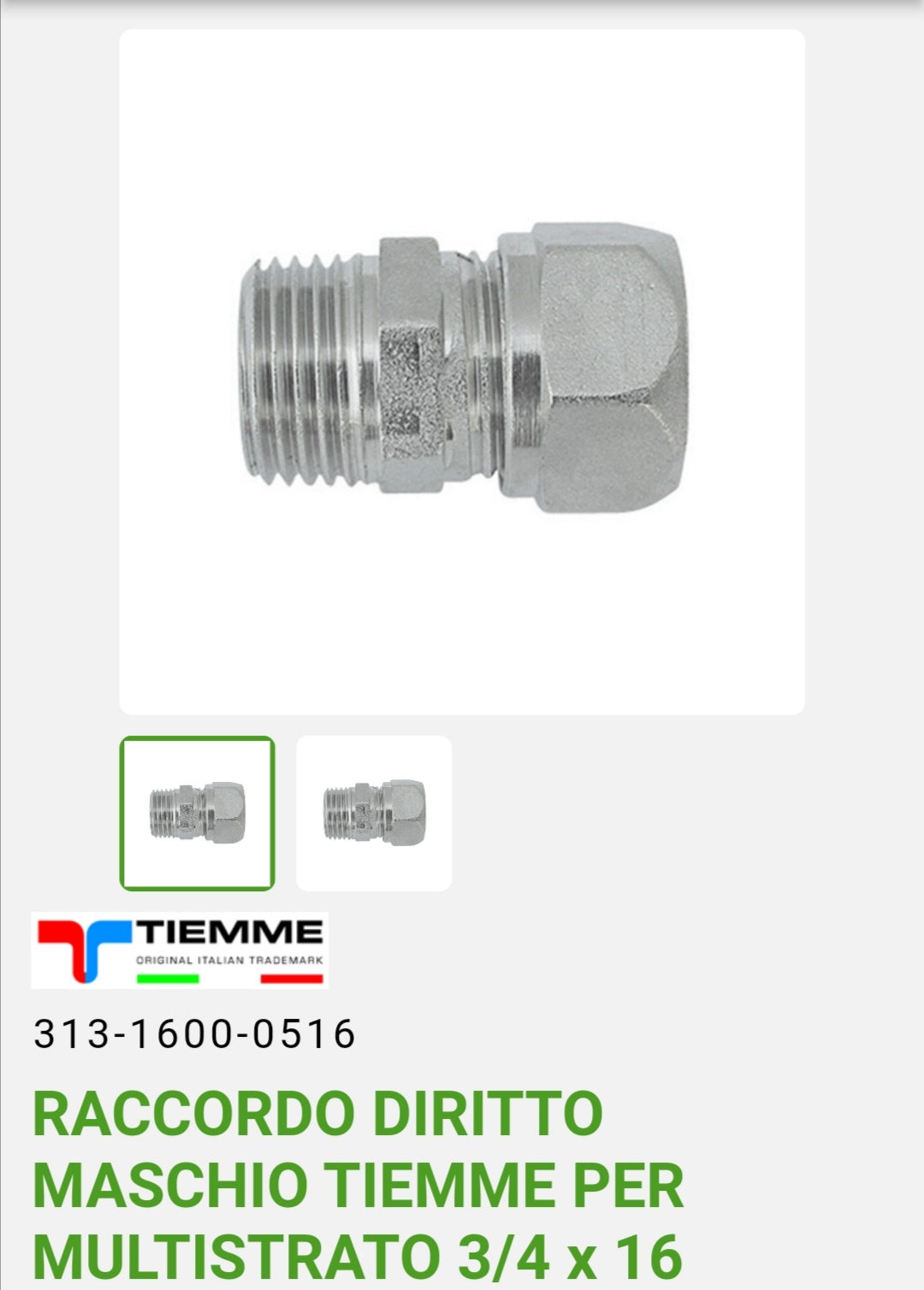 Raccord Mâle Droit 3/4x16 Tm