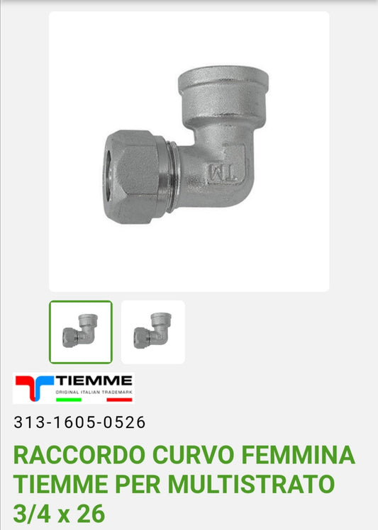 Raccordo Curvo Femmina 3/4x26 Tm