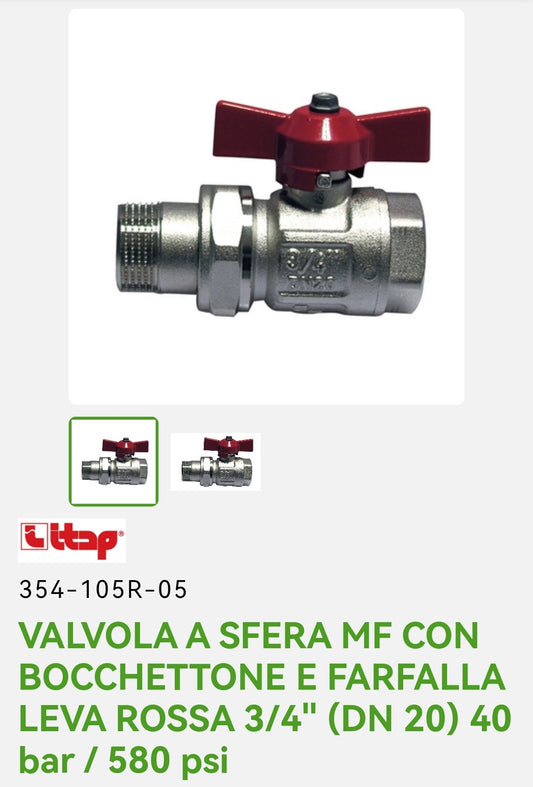 Valvola a Sfera C/Bocchettone MF 3/4