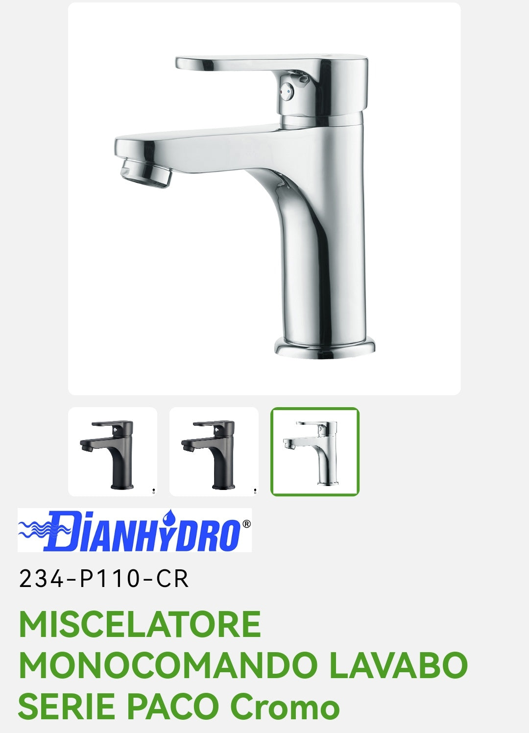 Monocomando Lavabo Paco Cromo DianHydro