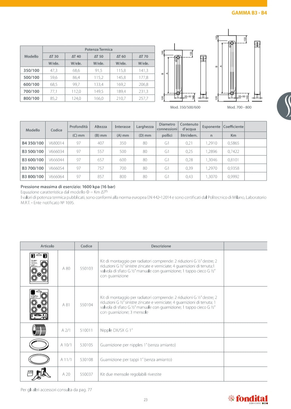 Radiatore Alluminio Exclusivo H 600 6EL. Fondital