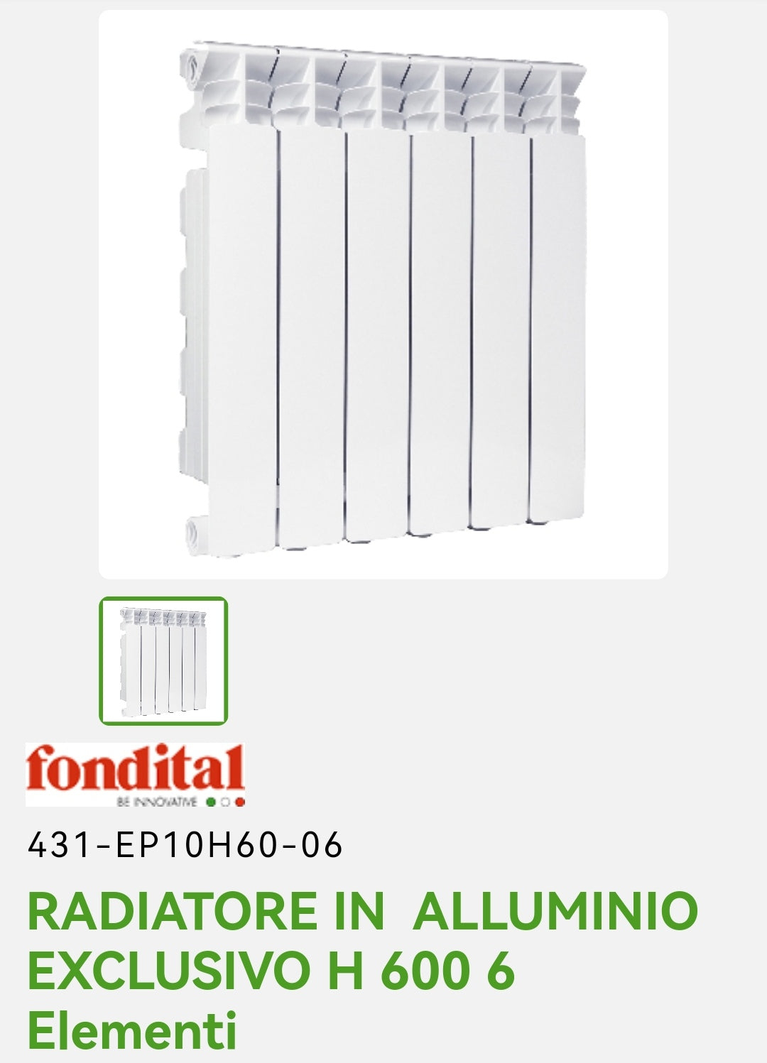 Radiatore Alluminio Exclusivo H 600 6EL. Fondital