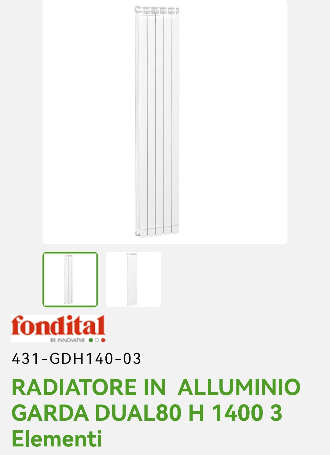 Garda Dual80 H140 3EL Aluminum Radiator. Fundital