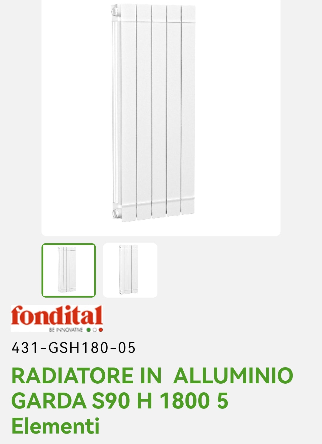 Radiateur en aluminium Garda Dual80 H 180 5EL. Fondation